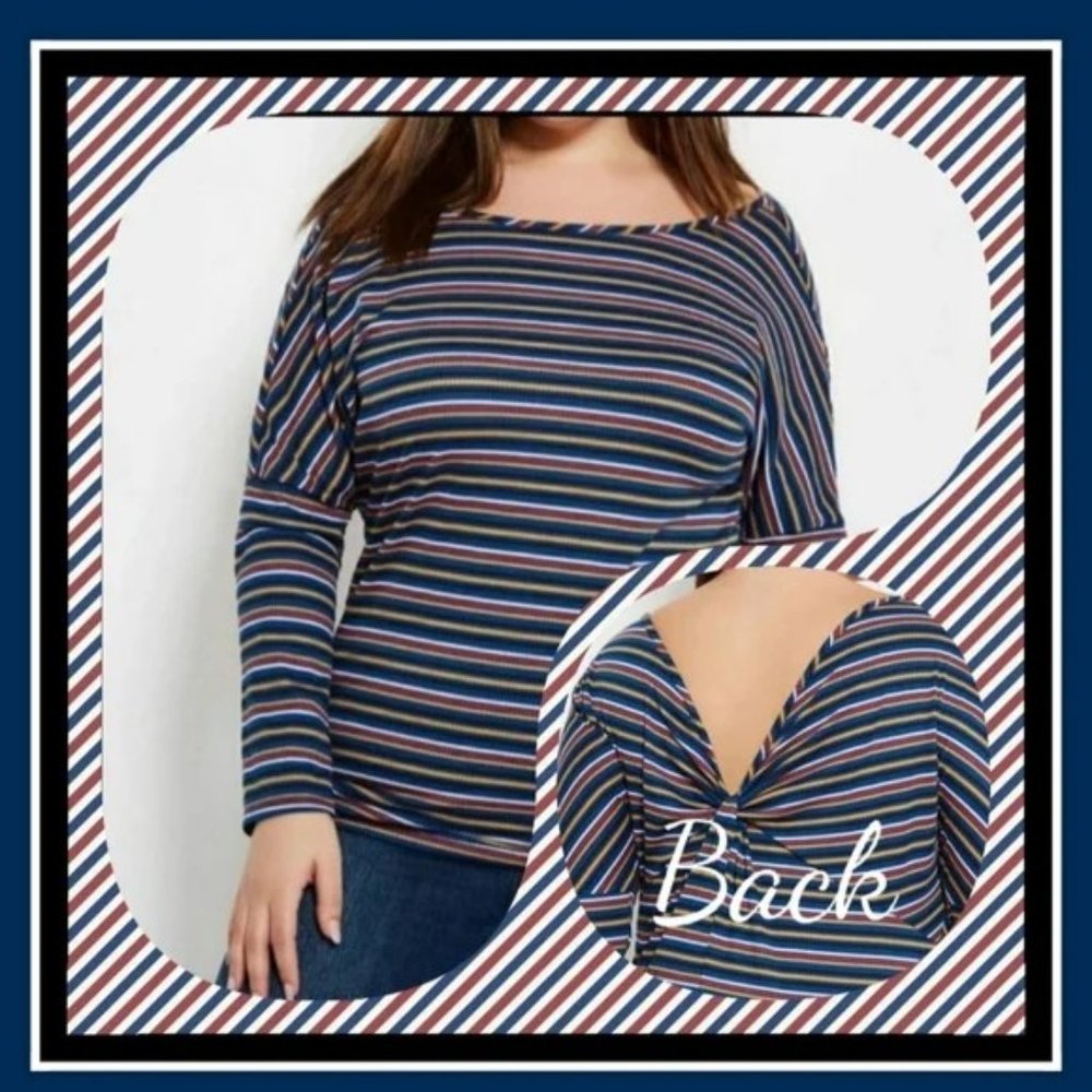 Ashley Stewart Blue Striped Twist Back Tee 22/24